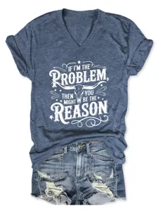 Casual women V-neck short sleeve graphic tee featuring trendy letter print for comfortable daily wear.
