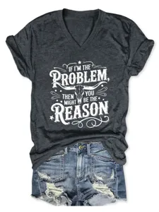 Dark grey V-neck short sleeve graphic tee shirt with bull skull and letter print casual top