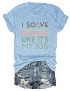Comfortable dames korte mouw t-shirt met wiskunde print en denim shorts set.
