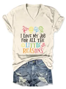 Women's V-Neck Short Sleeve Graphic Tee Cute Teacher Life Casual Summer T-Shirt Top
