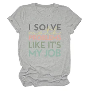 Casual dames t-shirt met korte mouwen en grappige wiskunde print, comfortabele ronde hals top.