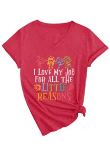 Women v neck short sleeve t shirt casual summer top with funny print detail and side knot design