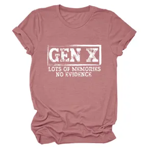Close-up detail of women casual crew neck short sleeve t-shirt with graphic text print.