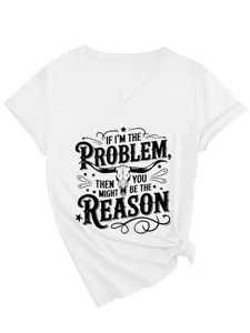 Women's casual V-neck short sleeve graphic T-shirt featuring bull skull print detail.