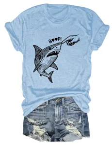 Lustiger Hai Boop Finger Herz Grafik Rundhals Kurzarm Damen T-Shirt Freizeit Mode