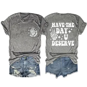 Graues meliertes Grafik-T-Shirt mit coolem Skeletthand- und inspirierendem Aufdruck.