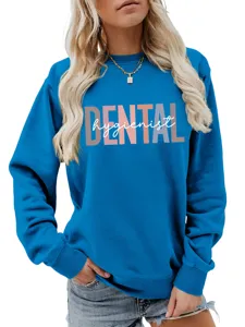 Damen lässiger Langarm Pullover mit Rundhalsausschnitt und Dental Hygienist Buchdruck Top