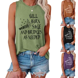 Lockerer Damen Tanktop sommerliches Basic Shirt mit lustigem Buchstaben Druck Modekleidung.