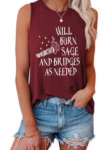 Damen lässiges ärmelloses Tanktop mit lustigem Buchstabenprint und Salbeigrafik im Sommer.