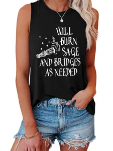 Damen lässiges schwarzes ärmelloses Tanktop mit lustigem Salbei Spruch Aufdruck Sommer