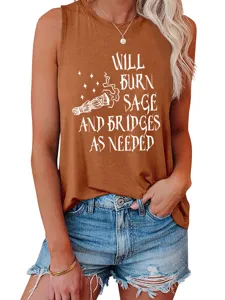 Damen lässiges ärmelloses Tanktop mit witzigem Salbei Zitat Grafikdruck Sommertop.