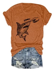 Lustiges Damen Kurzarm T-Shirt mit Haifisch Grafik für modische Alltag Freizeit.