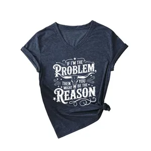 Casual Women V-Neck Short Sleeve T-Shirt Graphic Bull Skull Print Navy Blue Tee Top