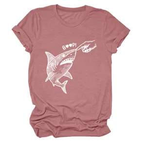 Damen Freizeit lustig Hai boop Finger Druck Rundhalsausschnitt Kurzarm T-Shirt Top