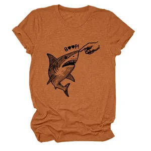 Damen lässiges lustiges Haifisch Boop Grafik Rundhals Kurzarm T-Shirt, stylisch.