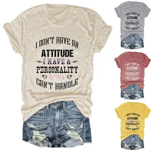 Women casual round neck short sleeve letter print t-shirt paired with stylish denim shorts set.
