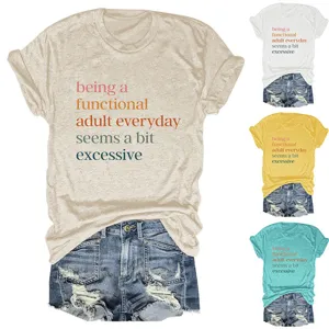 Casual γυναικείο κοντοmανίκι t-shirt με αστείο τύπωμα γράμματος στρογγυλή λαιμόκοψη top.