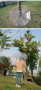 Transparenter Regenschirm mit rosa Herzen Kuppelschirm fuer regnerische und sonnige Tage