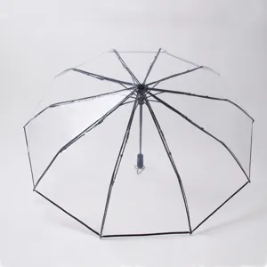 Ombrello automatico trasparente 10 stecche, cupola grande spessa, telaio nero resistente.