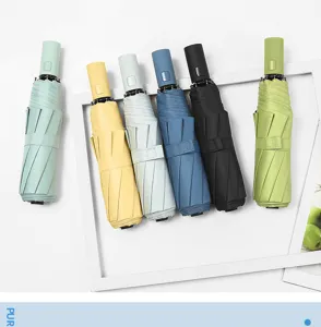 Portable folding automatic umbrella with UV protection, multi-color compact design for sunny and rainy days.