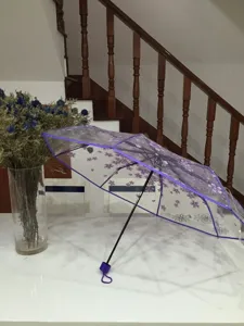 Parapluie pliant transparent motif fleurs de cerisier compact pour le soleil et la pluie.