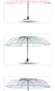 Transparent umbrella with floral butterfly patterns, clear folding sun rain umbrella daily use.
