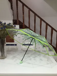 Parapluie pliant transparent cerisier, parapluie anti-pluie floral clair avec bordure verte.