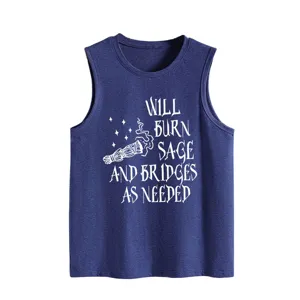 Nahaufnahme des lustigen Slogan gedruckt dunkelblaue ärmellose Tanktop für Frauen, Freizeit.