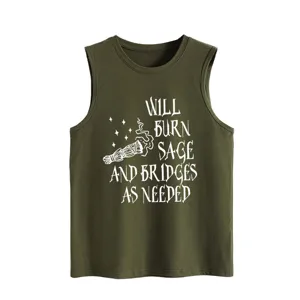 Armeegrünes lässiges Damen Tanktop mit lustigem Spruch Print, lockeres ärmelloses Top.