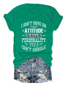Women's casual green short sleeve t-shirt featuring bold slogan graphic print detail.