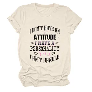 Casual women's graphic print short sleeve crewneck t-shirt in beige color for daily wear.