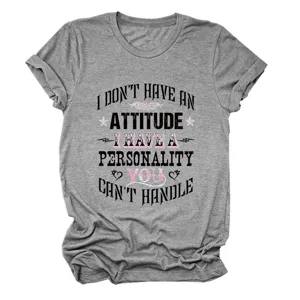 Casual grey short sleeve t-shirt for women with funny quote graphic print top everydaywear.