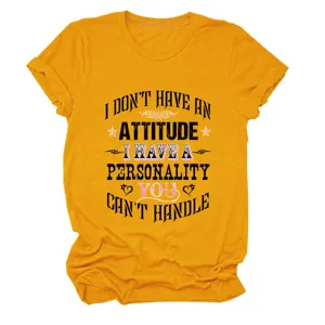 Women round neck short sleeve t-shirt with funny quote graphic print casual top daily wear