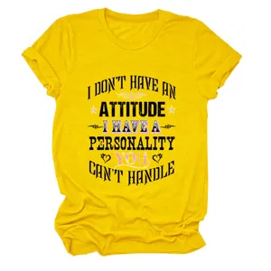 Women casual round neck short sleeve yellow graphic t-shirt with stylish letter print.