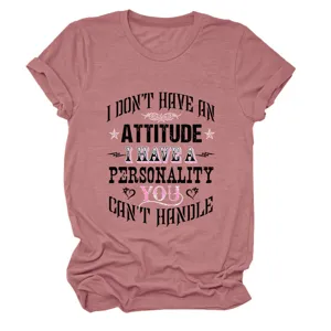 Casual women round neck short sleeve t-shirt with funny letter print streetwear top.
