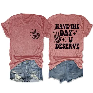 Damen lässiges Kurzarm T-Shirt Skelett Hand Grafik Print Sommer Tops Streetwear