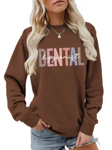 Damen lässiger brauner langärmliger Pullover mit Dentalhygieniker-Druck für Herbst und Winter.