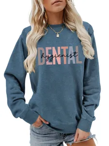 Lässiger Damen Rundhals Langarm Sweatshirt mit Dental Hygienist Druck für Herbst Winter