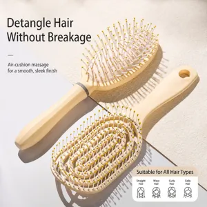 Hair brush set with cushion and curved detangling brushes for daily scalp massage care.