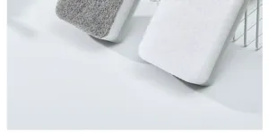 Double-sided kitchen cleaning sponge for dishwashing and daily household cleaning details.