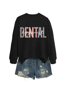 Dental Hygienist Damen Freizeit Langarm Sweatshirt Jeansshorts Outfit Set Herbst Mode