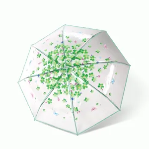 Transparent Cherry Blossom Butterfly Umbrella Automatic Reverse Umbrella Clear Floral Rain Umbrella For Women