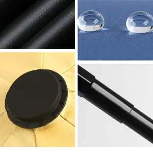 Close-up details of 8-rib automatic umbrella showcasing black glue sunscreen fabric.