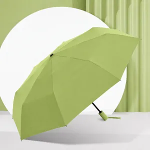 8-rib automatic folding sun umbrella with black vinyl coating for UV protection and rain.
