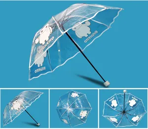 Transparenter Faltschirm mit niedlichem Zeichentrickfiguren Druck Regenschirm Details