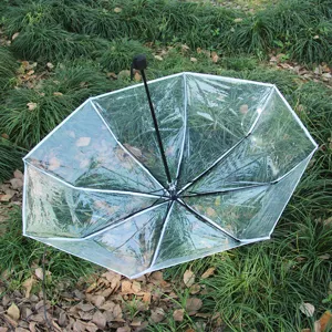 Transparent Folding Umbrella Automatic Three Fold Sun Rain Umbrella Minimalist Clear UV Protection Rain Gear For Adults