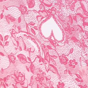 Pink lace folding umbrella detail view featuring floral mesh pattern and cute heart design.