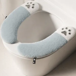 Funda de Asiento de Inodoro de Peluche Grueso Linda Pata de Gato Alfombrilla de Inodoro Cálida Lavable Almohadilla Suave Baño Hogar