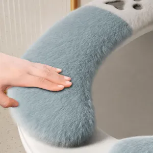 Fundas de asiento de inodoro de felpa gruesa calida suave invierno lavable cojin