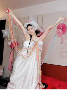 Hand thrown colorful ribbons celebration wedding party photo props streamers decoration item.